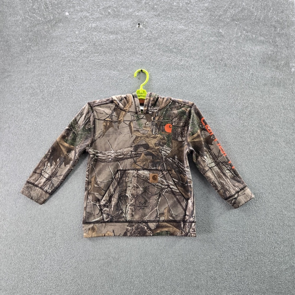 VINTAGE Carhartt Boys Hoodie 7 Camo Camouflage‎ Gorpcore Logo Print Long Sleeve